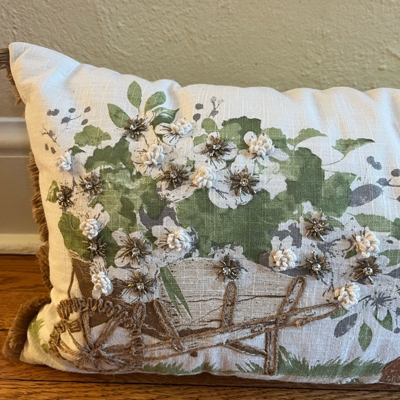 ISAAC MIZRAHI spring rabbit bunny pillow 24"x14" Easter beaded embroidered - Picture 3 of 8